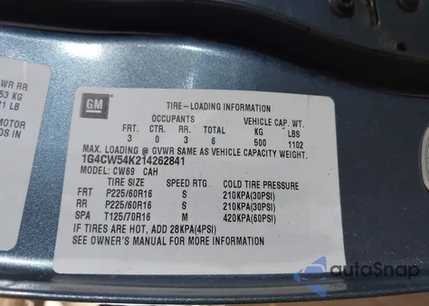 2001 Buick Park Avenue from USA, damaged, VIN 1G4CW54K214262841